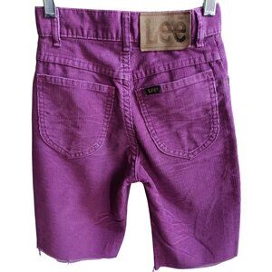 Girls 10 21" Vintage Shorts Lee Purple Magenta Corduroy Frayed Hem Cutoff 1980's
